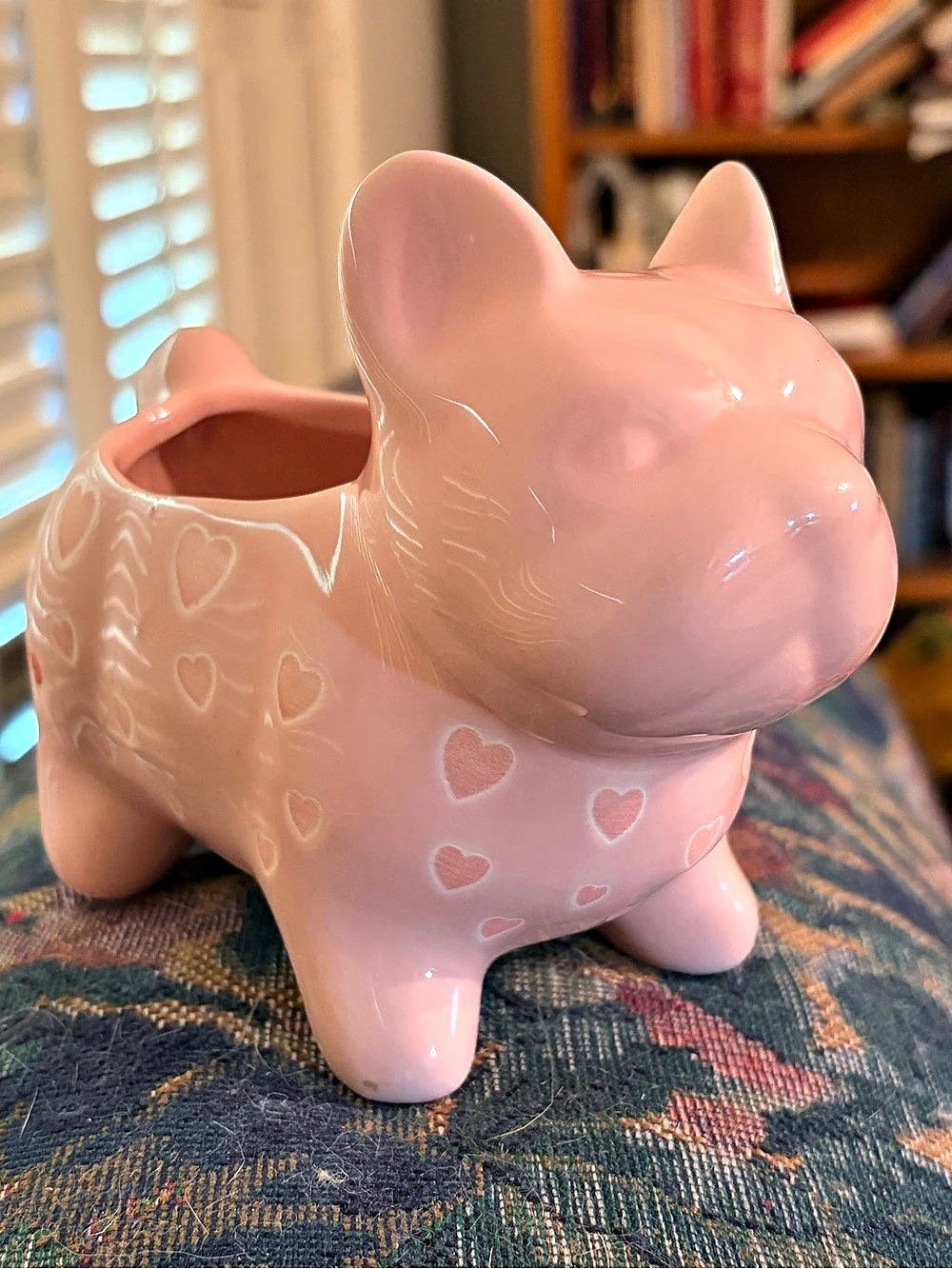 Pink Ceramic French Bulldog Planter